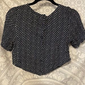 Navy Blue and White dot button down back crop top